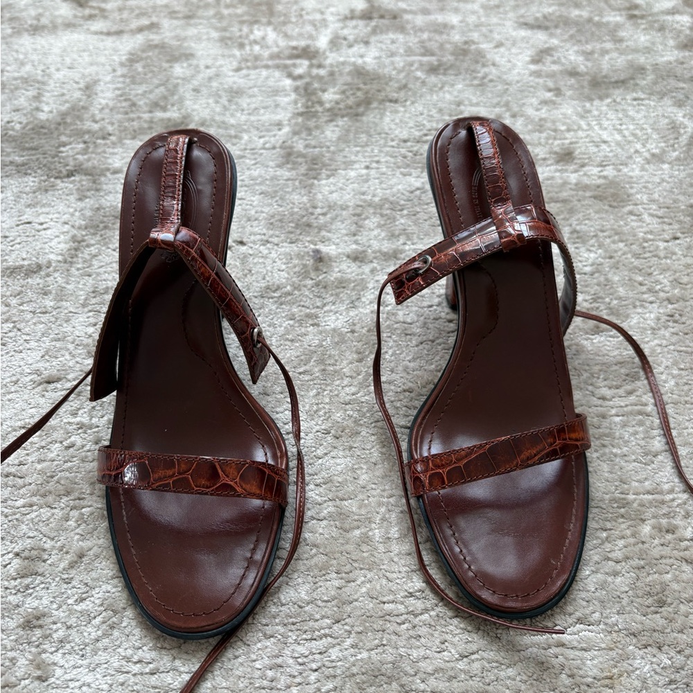 Tod's Dark Brown Croc-Embossed Sandals
